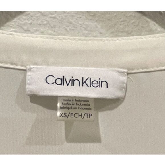 CALVIN KLEIN White & Black Trim Sleeveless Tank Top - Picture 2 of 3